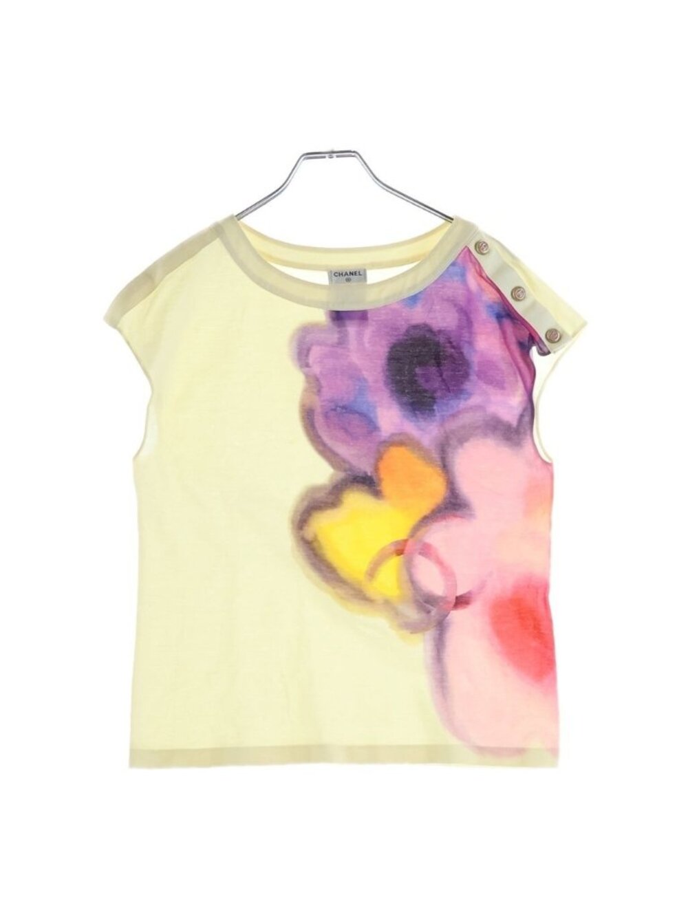Chanel Flower Graphic Shoulder Button Sleeveless Top White